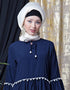 Modest Balloon Sleeve Pom Pom Lace Bohemian Abaya Navy Blue